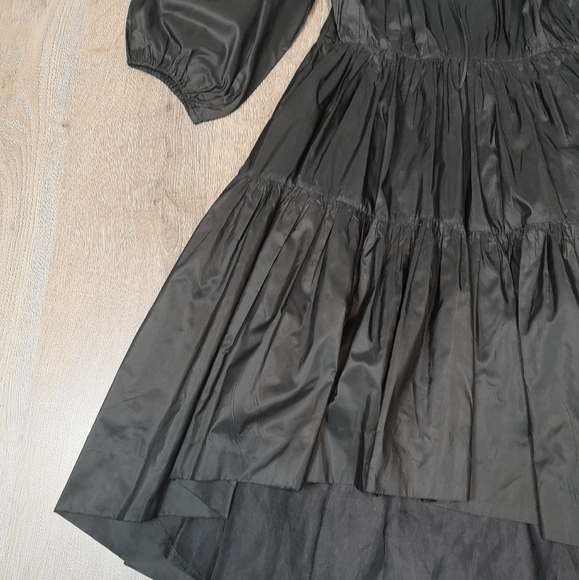 90s Vintage Black Boho Shirred Multi-tiered Gathered Voluminous Peasant Dress - Picture 8 of 12